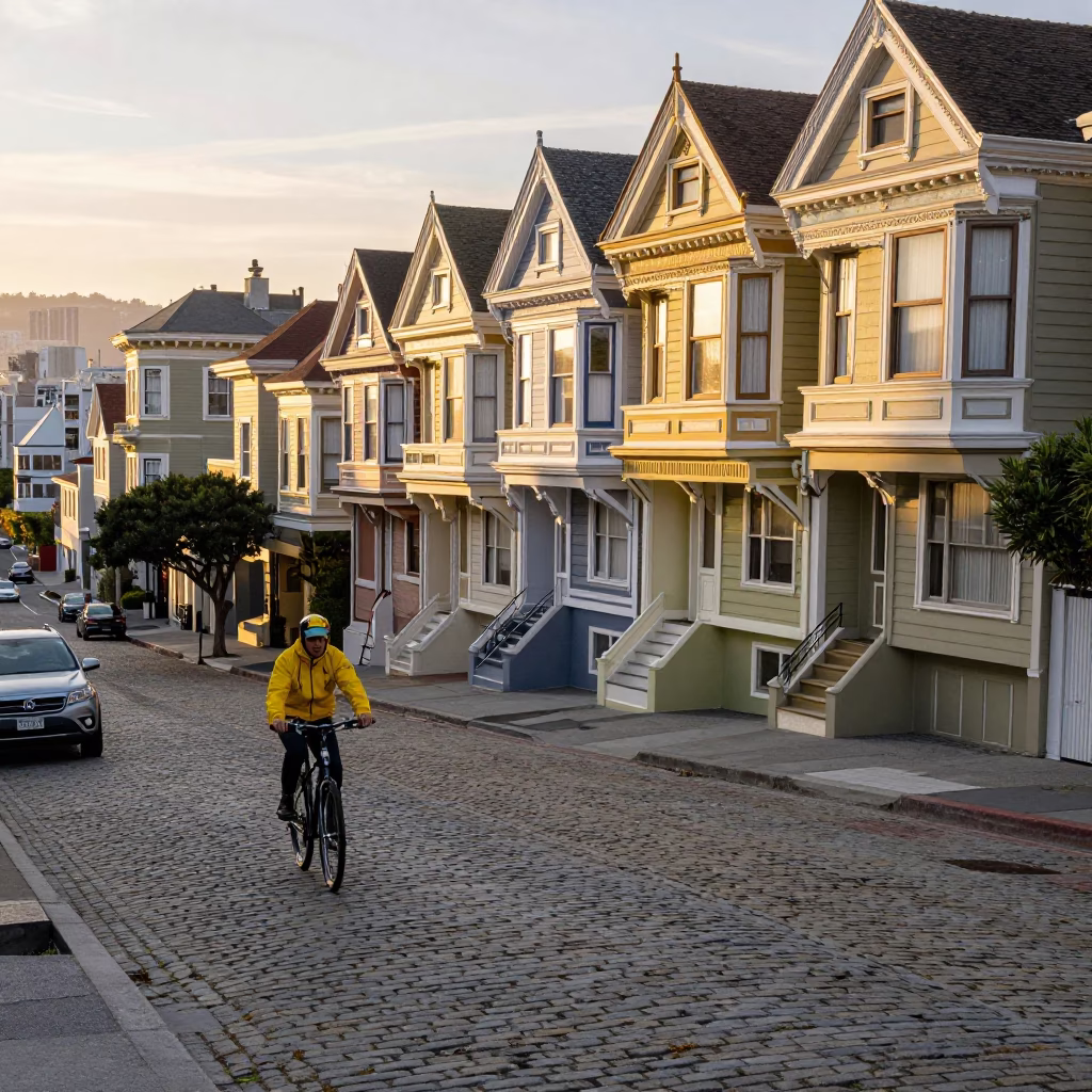 Street Scene just after sunrise in San Francisco in in San Francisco, California, United States