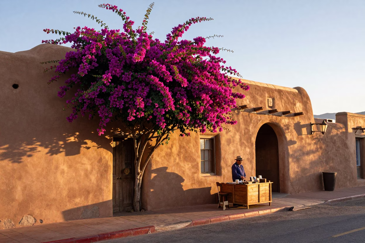 Street Scene just after sunrise in Santa Fe in in Santa Fe, New Mexico, United States