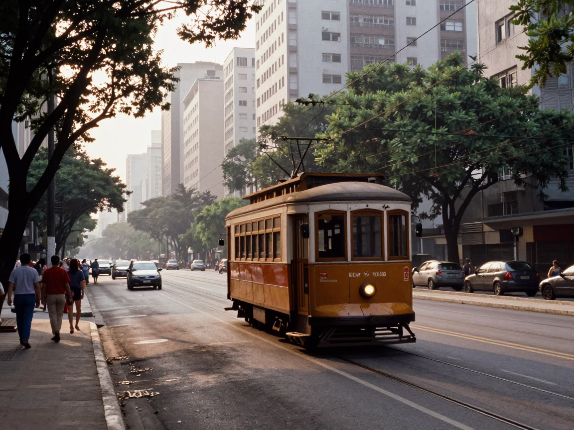Street Scene just after sunrise in São Paulo in in São Paulo, Brazil