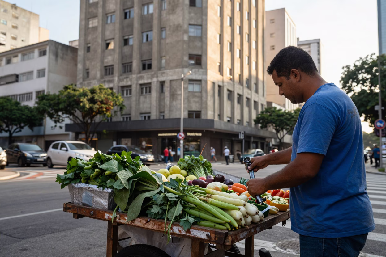 Street Scene just after sunrise in São Paulo in in São Paulo, Brazil