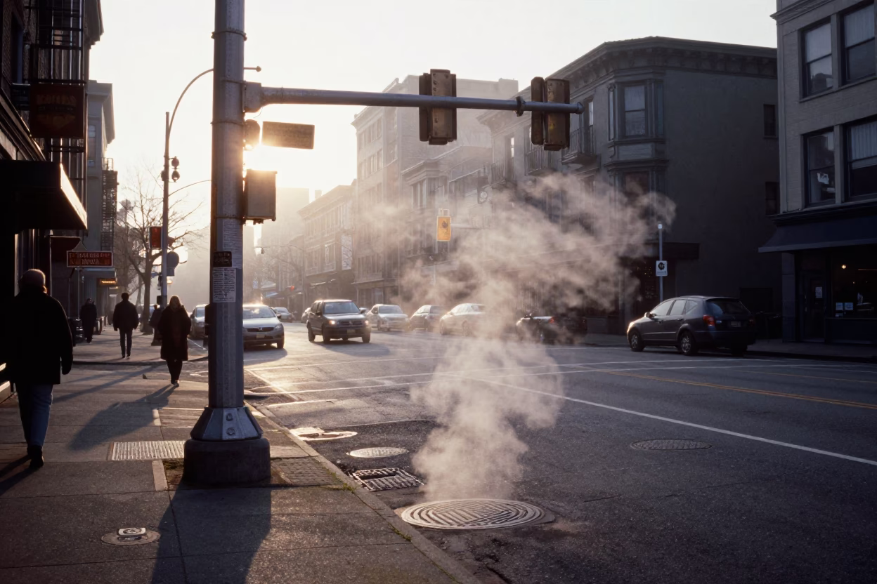 Street Scene just after sunrise in Seattle in in Seattle, Washington, United States