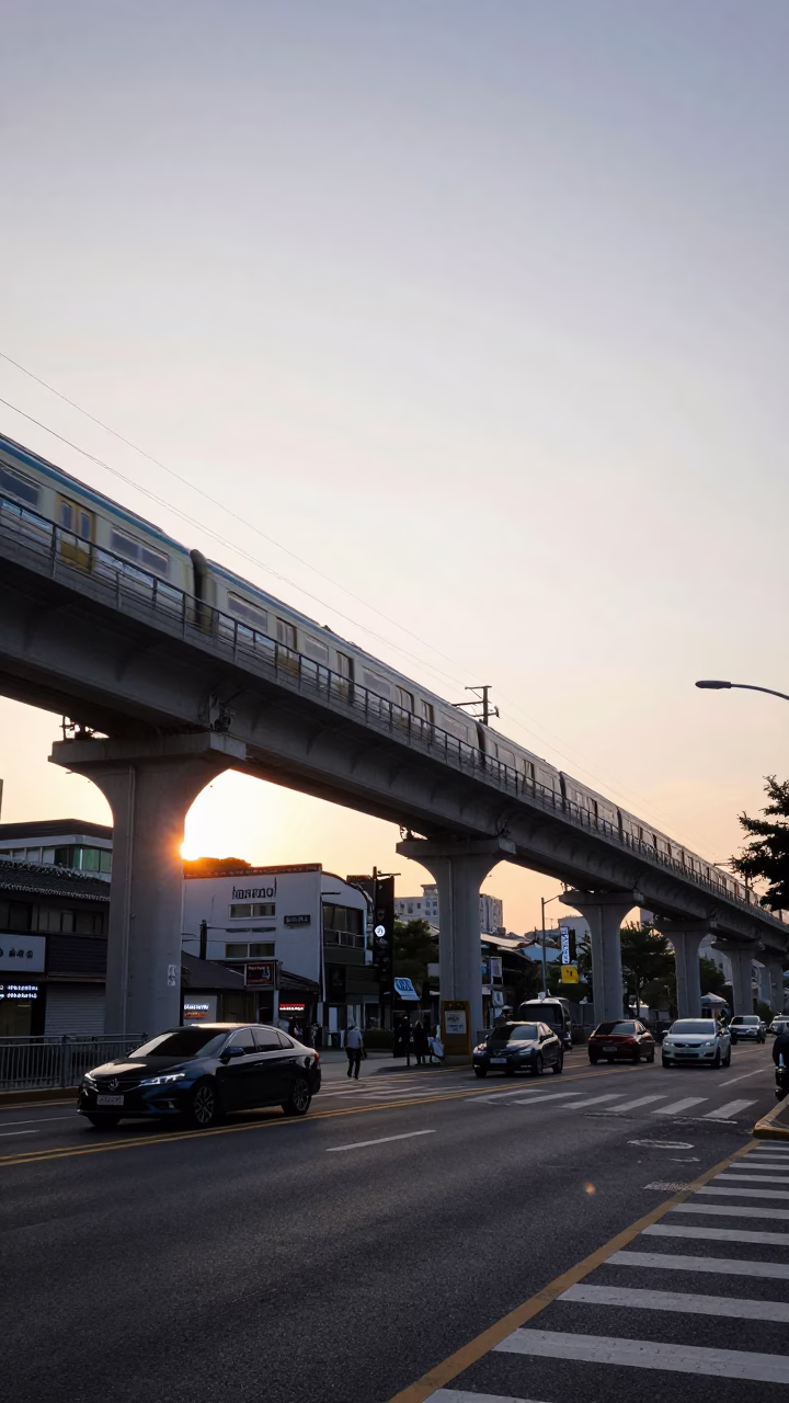 Street Scene just after sunrise in Seoul in in Seoul, South Korea