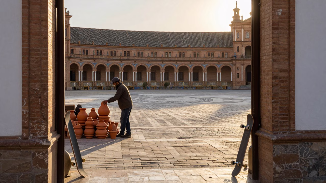 Street Scene just after sunrise in Seville in in Seville, Spain