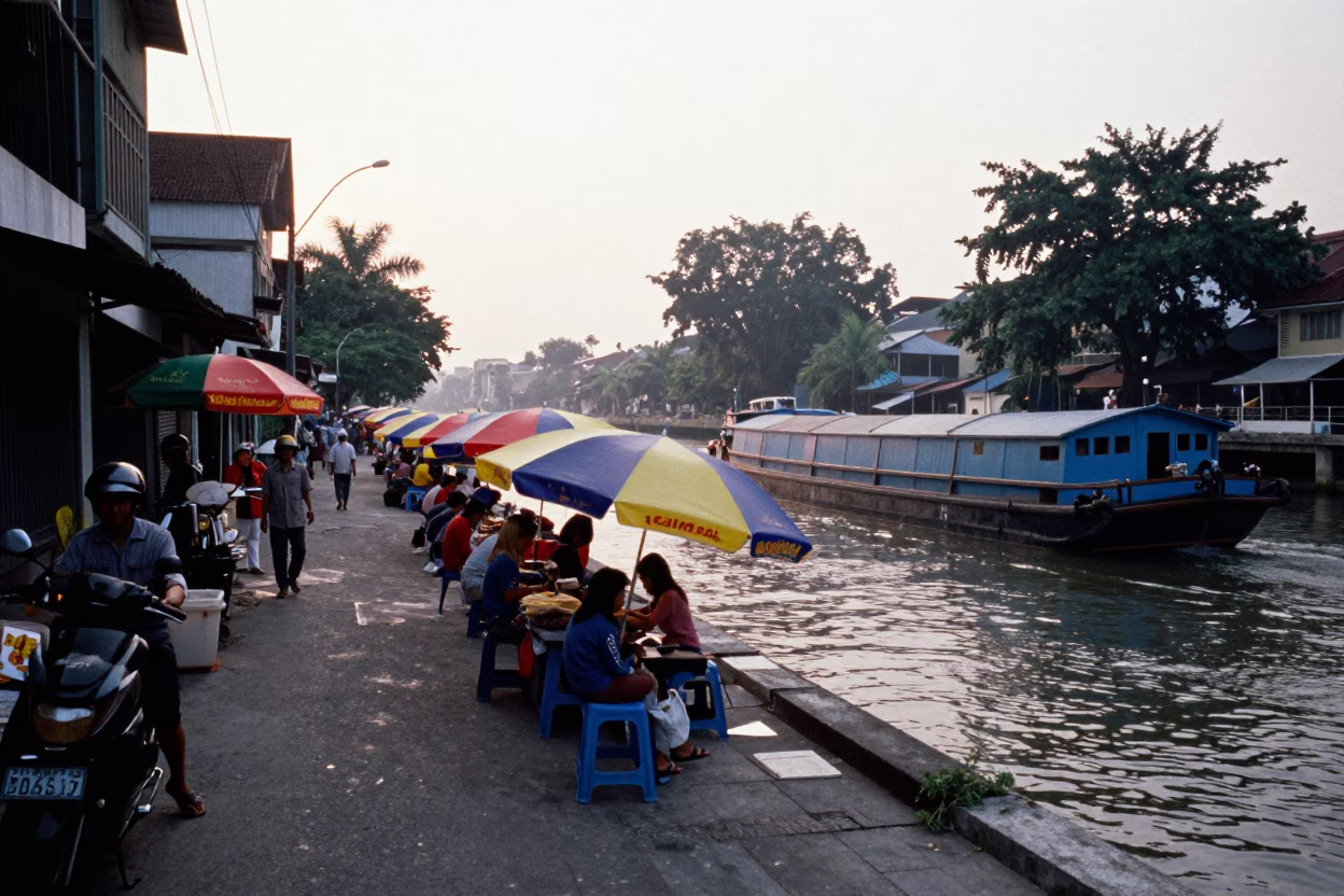 Street Scene just after sunrise in Surabaya in in Surabaya, Indonesia