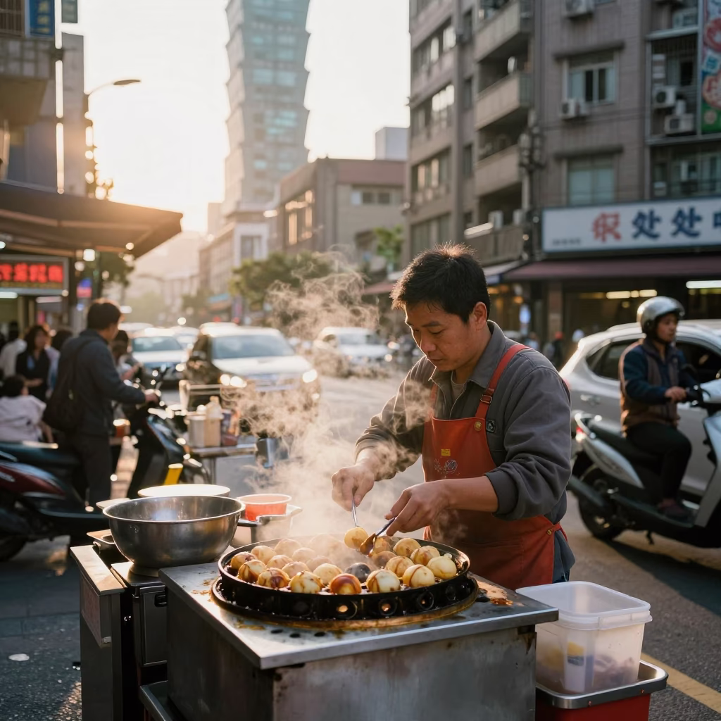 Street Scene just after sunrise in Taipei in in Taipei, Taiwan