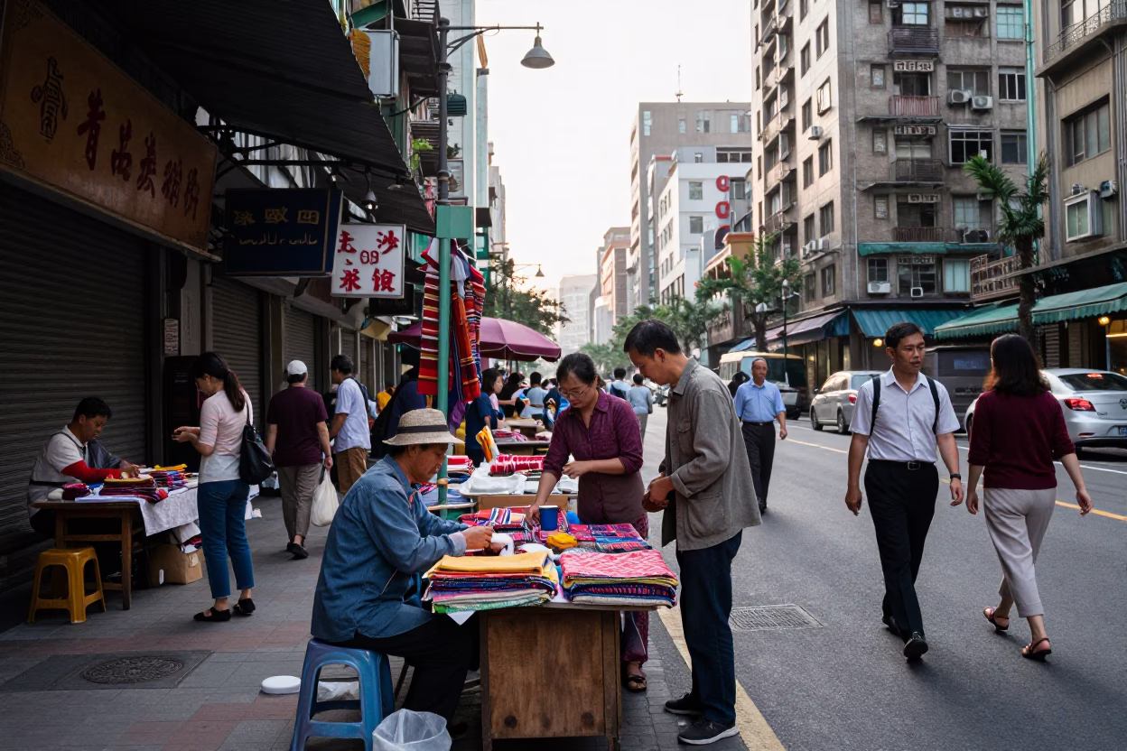 Street Scene just after sunrise in Taipei in in Taipei, Taiwan
