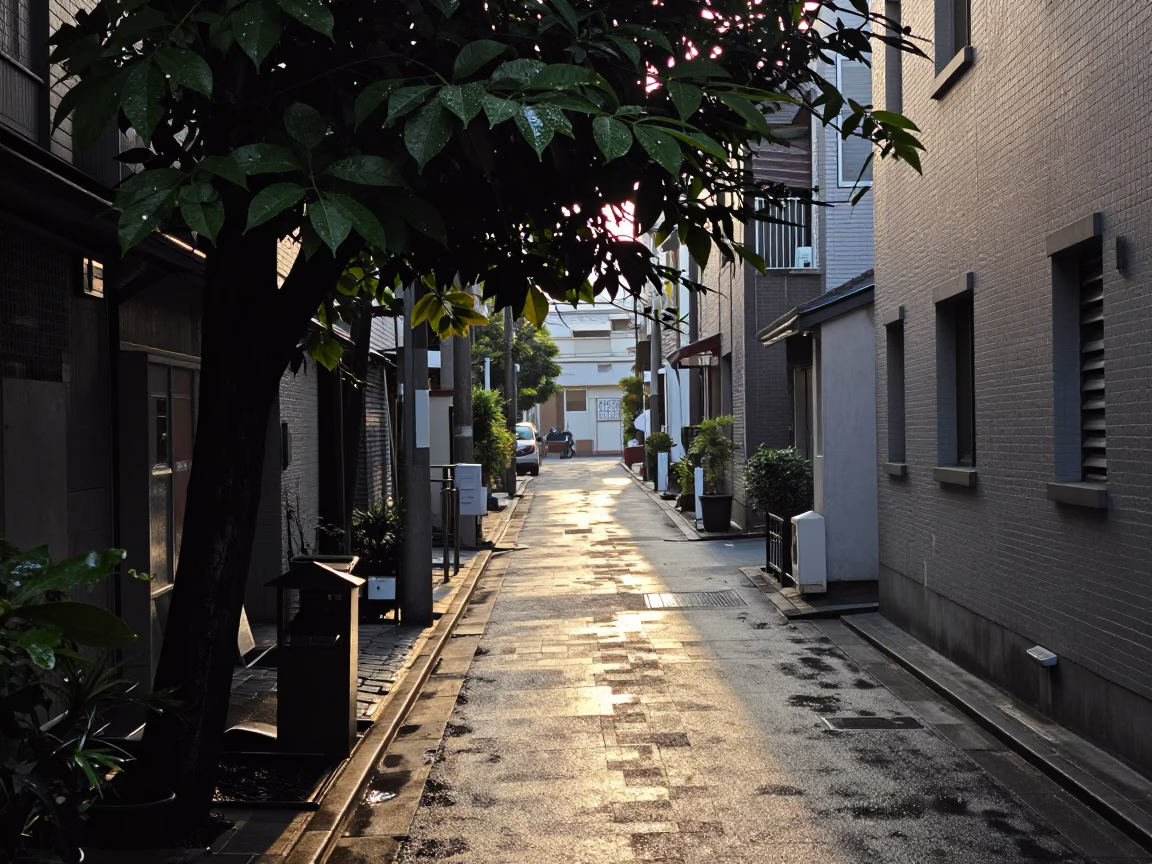 Street Scene just after sunrise in Tokyo in in Tokyo, Japan