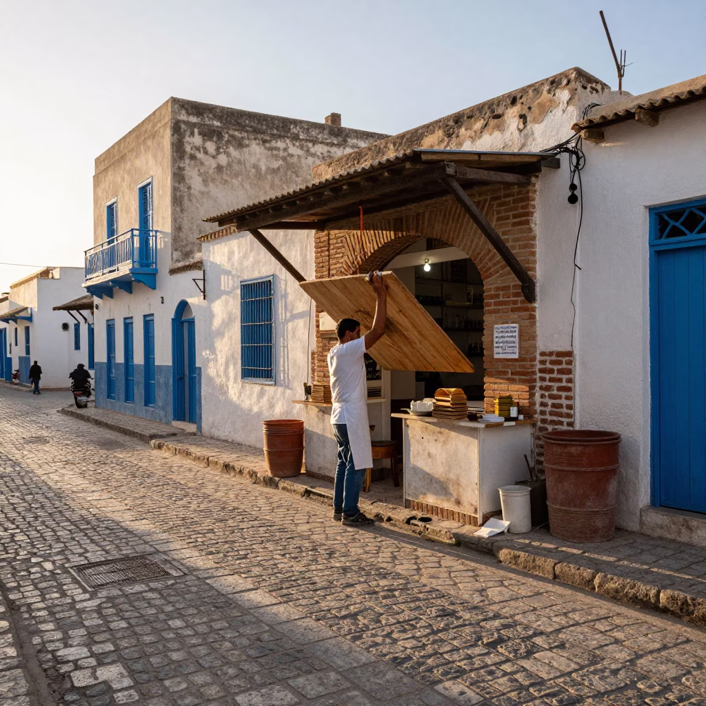 Street Scene just after sunrise in Tunis in in Tunis, Tunisia