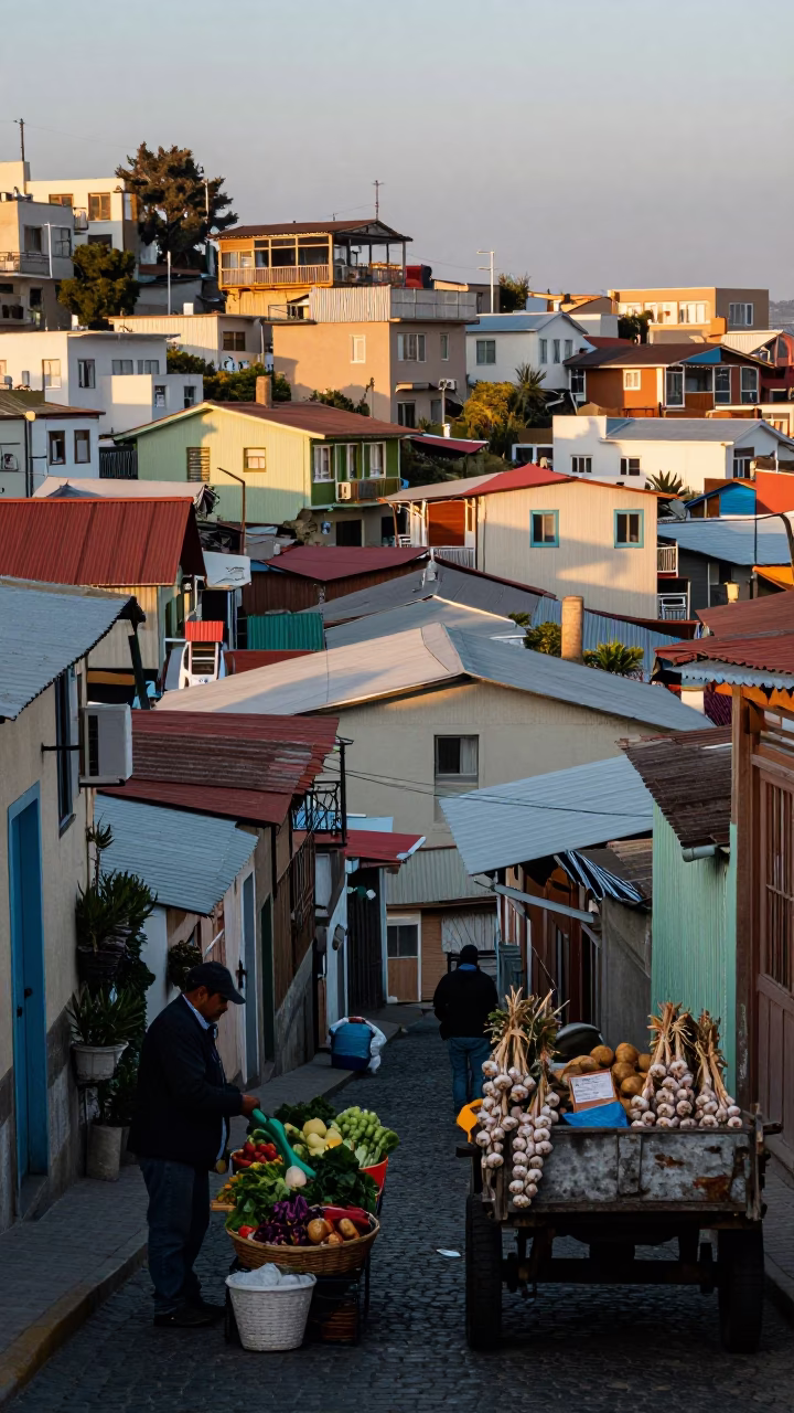 Street Scene just after sunrise in Valparaiso in in Valparaiso, Chile
