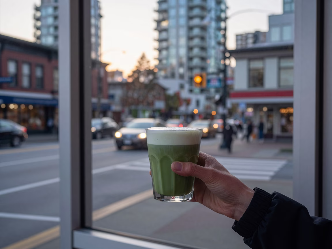 Street Scene just after sunrise in Vancouver in in Vancouver, British Columbia, Canada