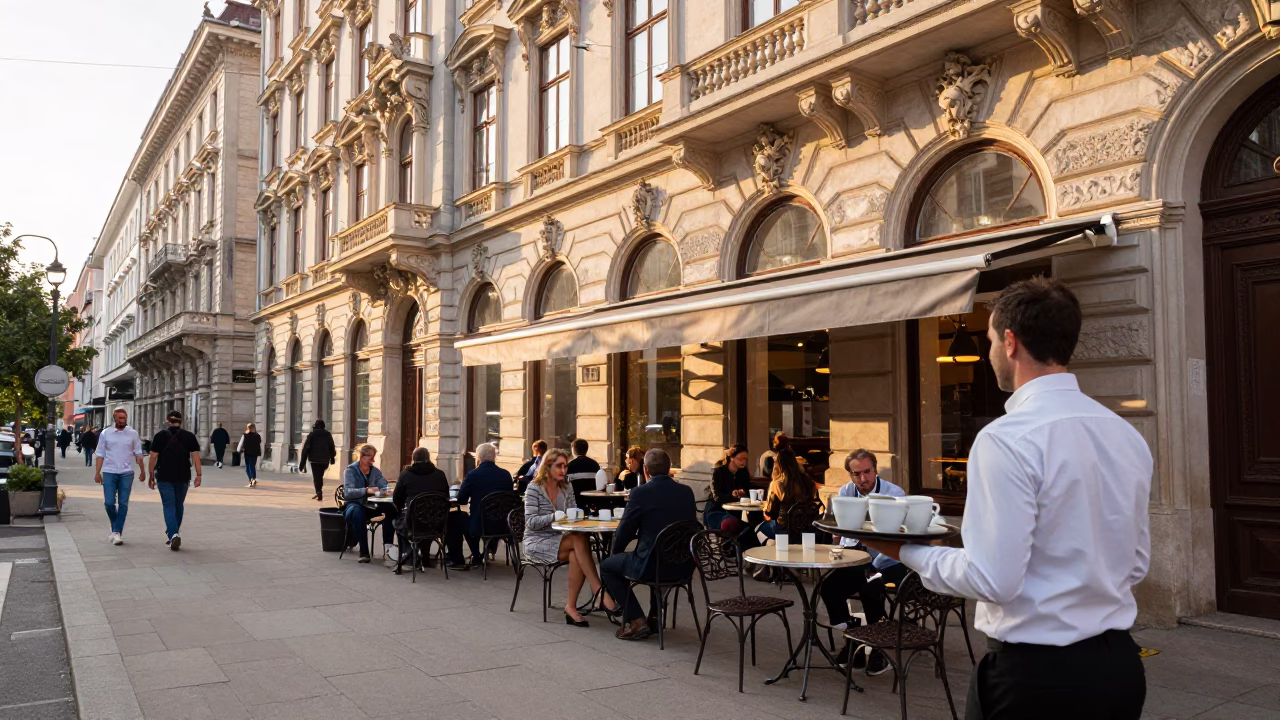 Street Scene just after sunrise in Vienna in in Vienna, Austria