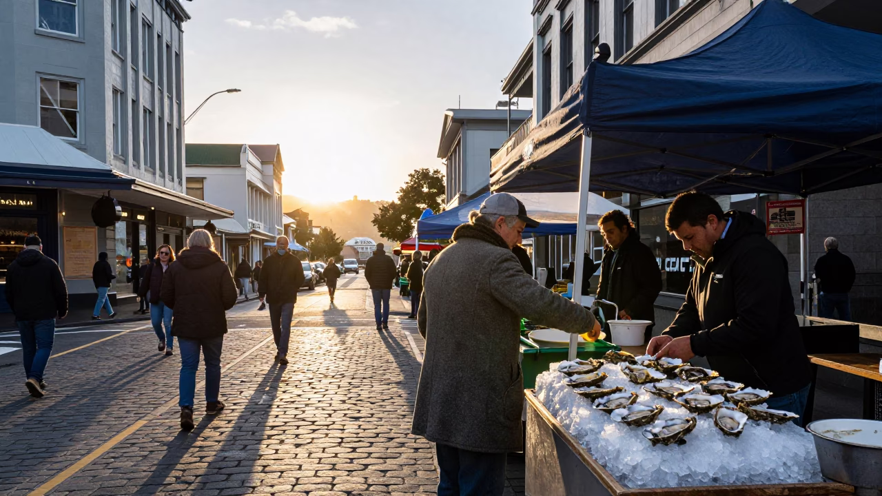 Street Scene just after sunrise in Wellington in in Wellington, New Zealand