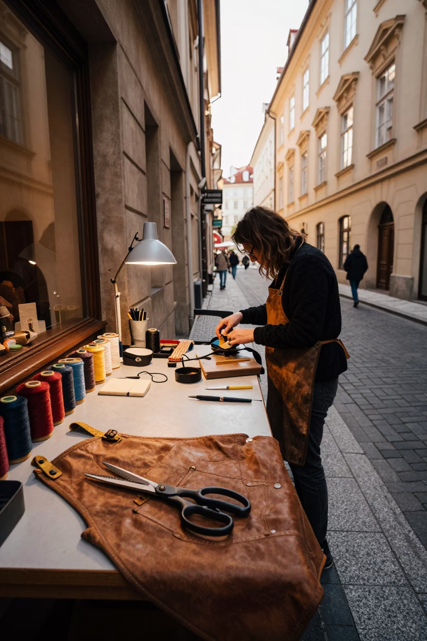 Street-side Workbench in Prague in in Prague, Czech Republic