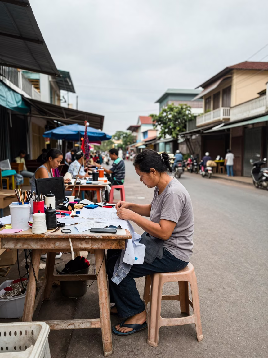 Street-side Workstation in Phnom Penh in in Phnom Penh, Cambodia