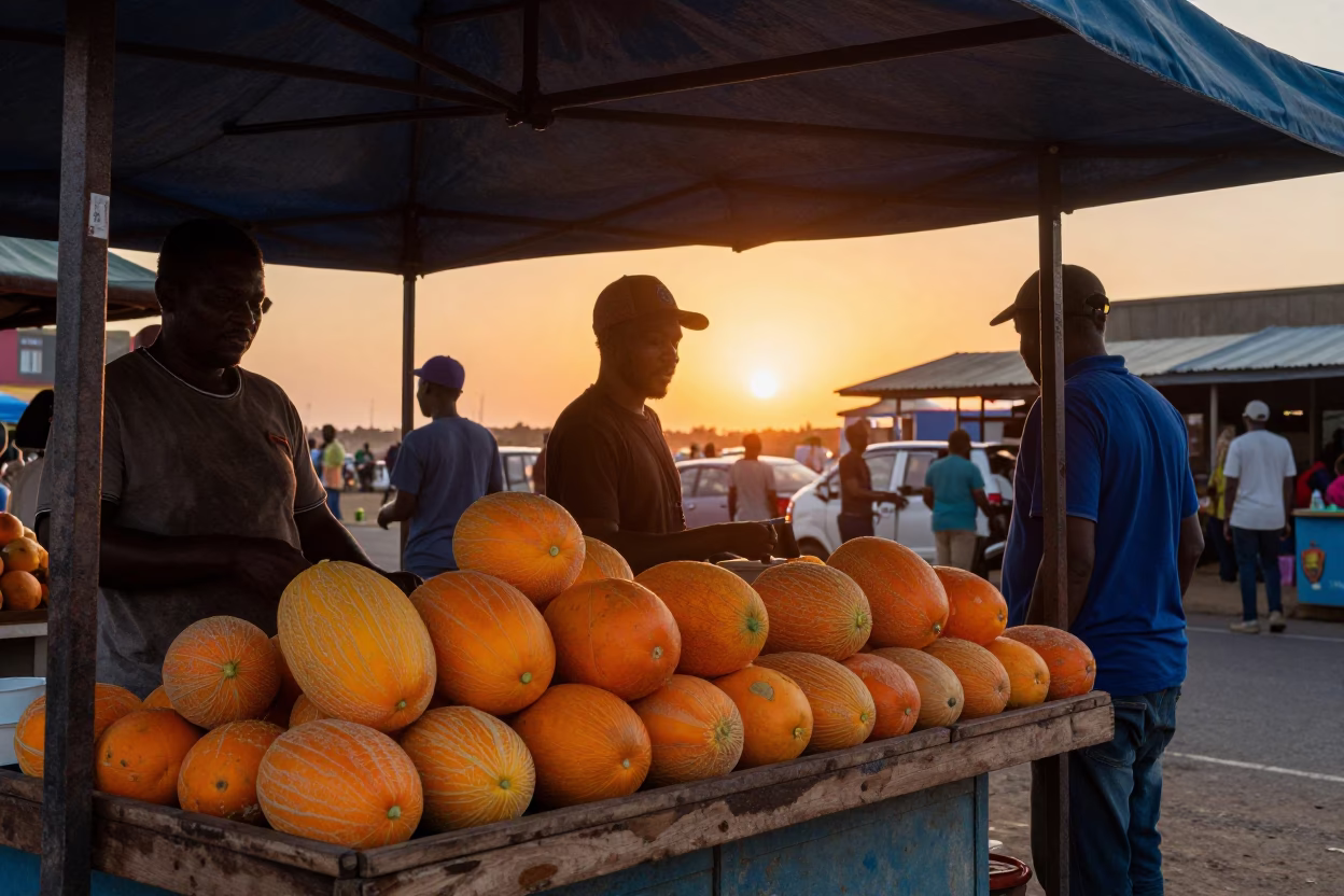 Street Stall at As The Sun Drops Toward The Horizon in Durban in in Durban, South Africa