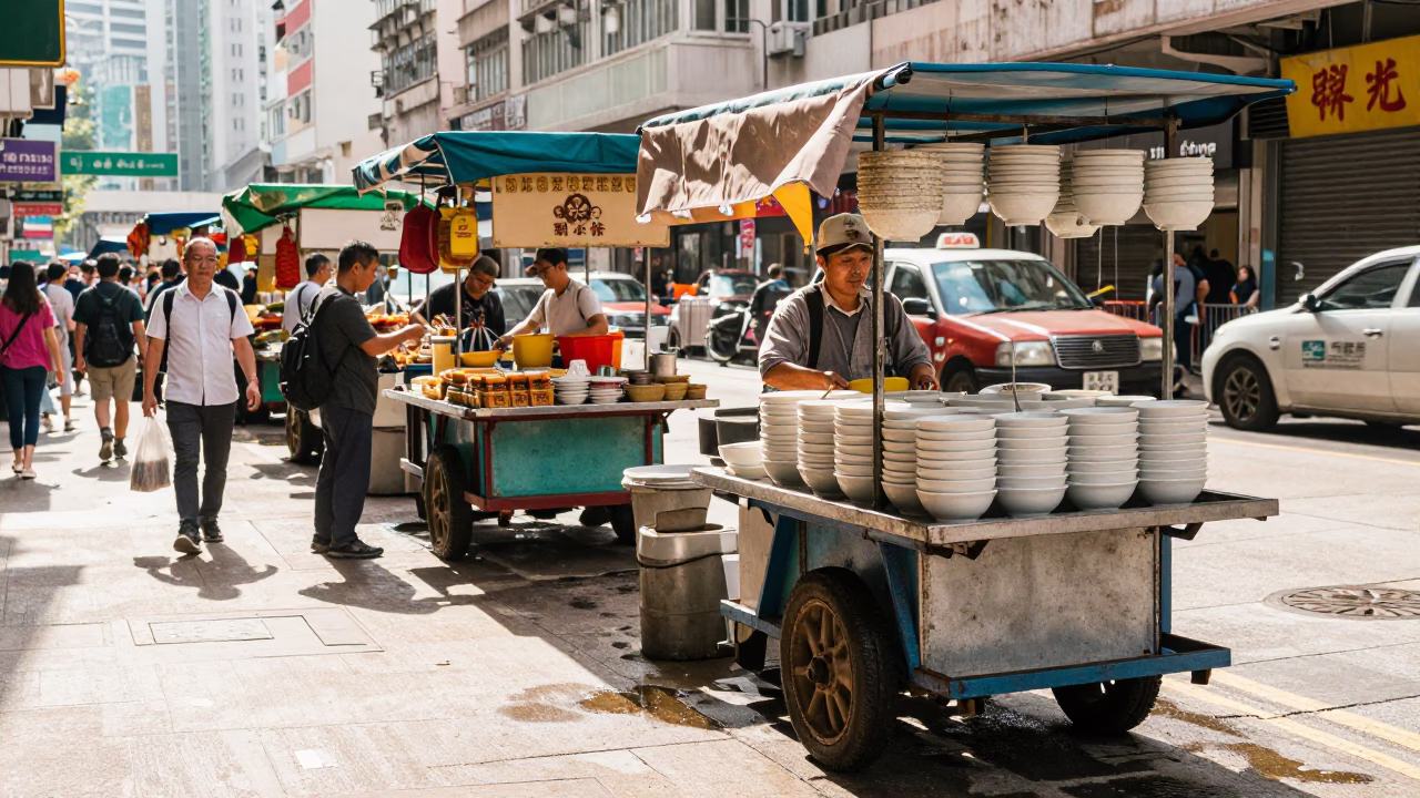 Street Stall at Bright Midmorning Light in Hong Kong in in Hong Kong, Hong Kong