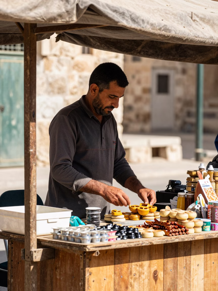 Street Stall at The Flat Glare Of Noon Light in Amman in in Amman, Jordan