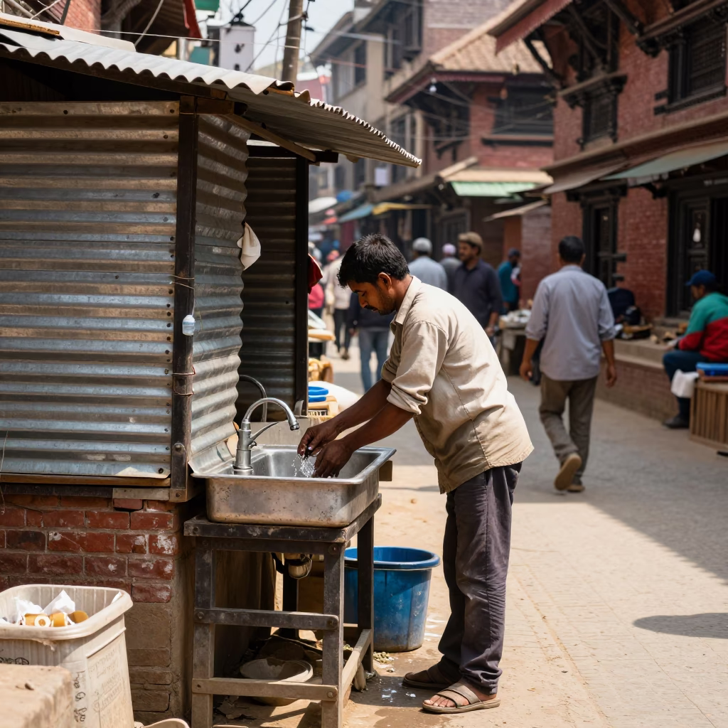 Street Stall at The Flat Glare Of Noon Light in Kathmandu in in Kathmandu, Nepal