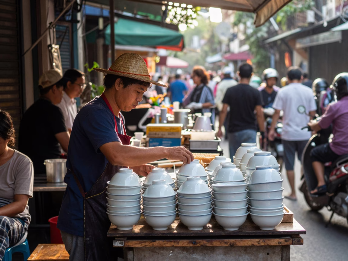 Street Stall at The Late Morning Light in Hanoi in in Hanoi, Vietnam