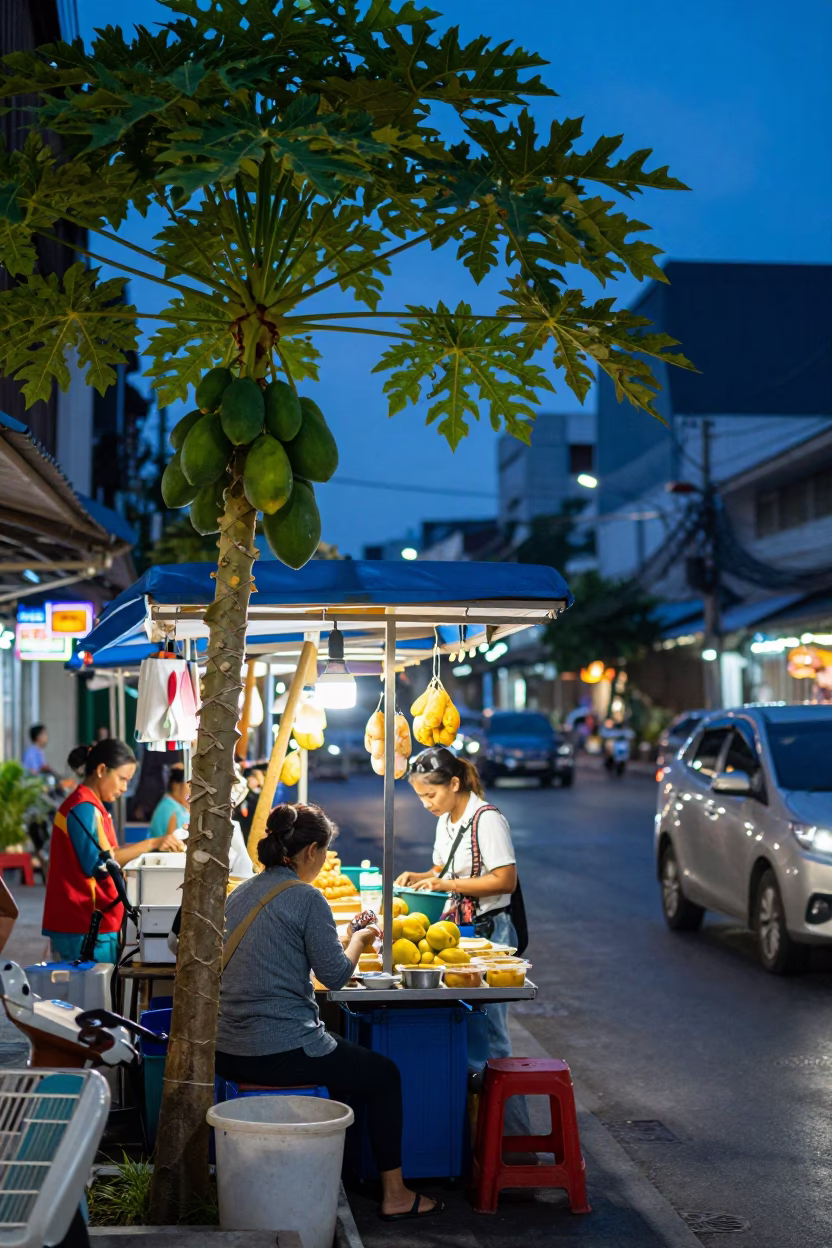 Street Stall in Bangkok at The Last Blue Light Of Evening in in Bangkok, Thailand