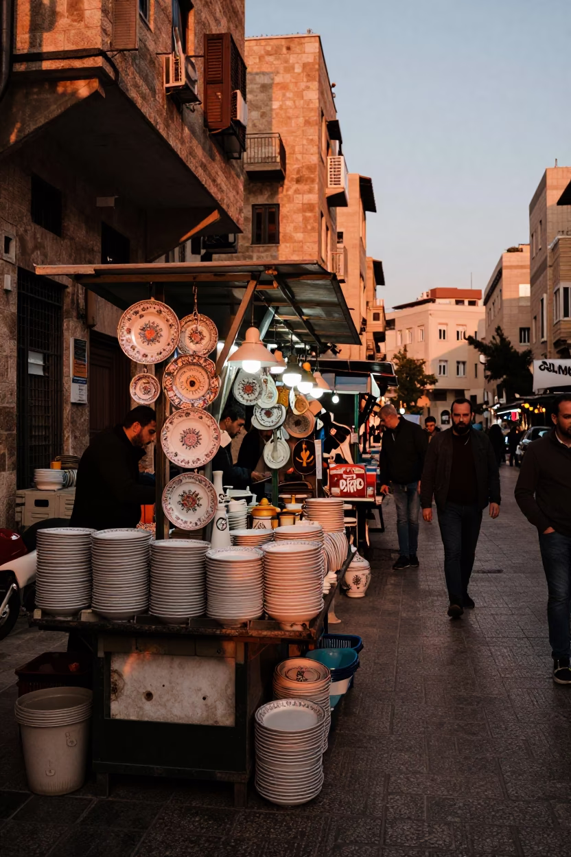 Street Stall in Beirut at Copper-toned Light Before Dusk in in Beirut, Lebanon