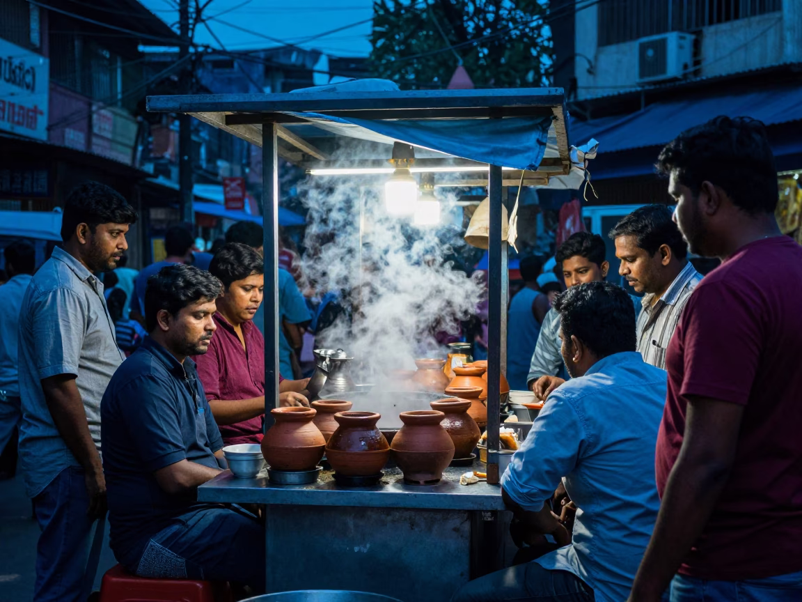 Street Stall in Chennai at The Last Blue Light Of Evening in in Chennai, India