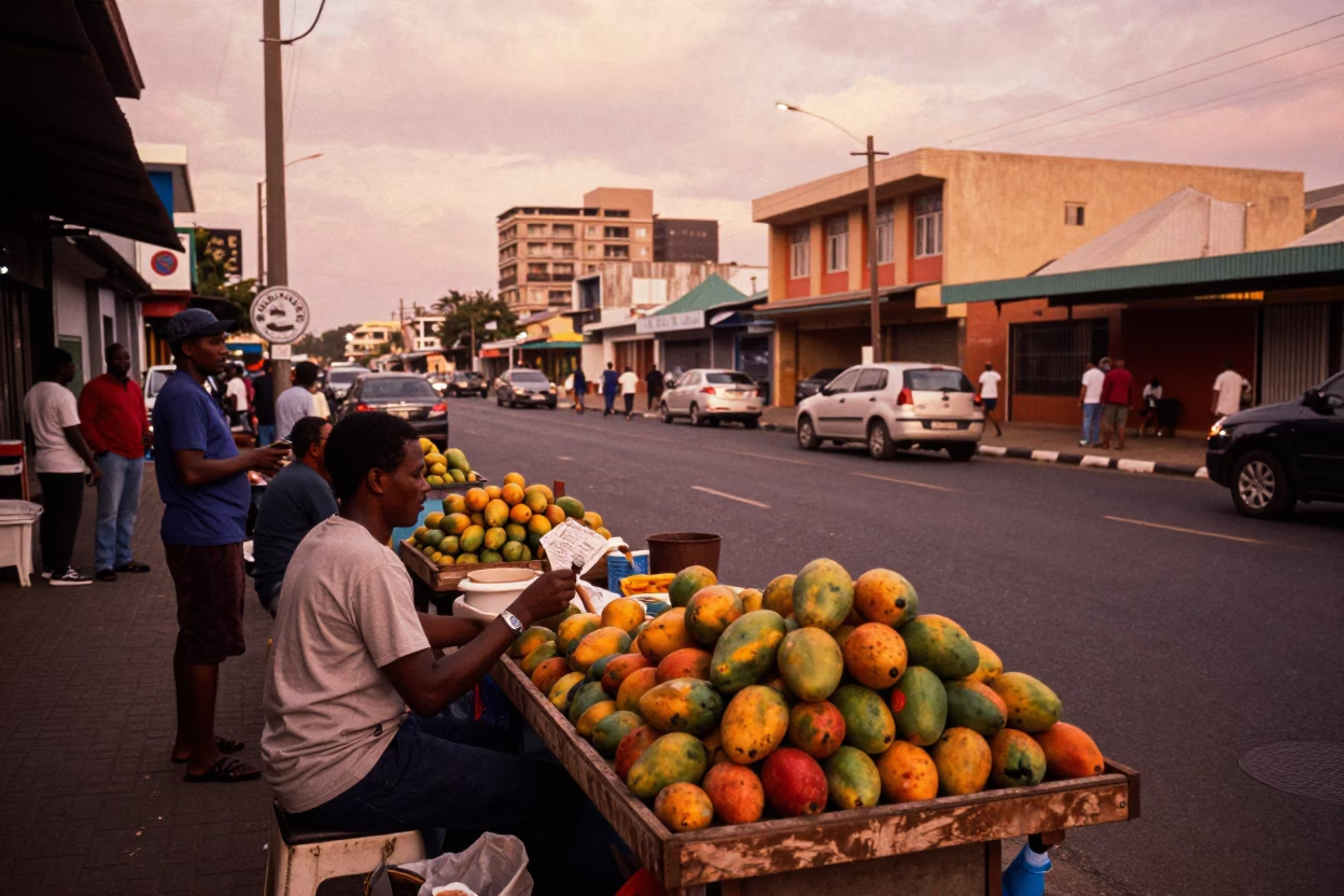 Street Stall in Durban at Copper-toned Light Before Dusk in in Durban, South Africa