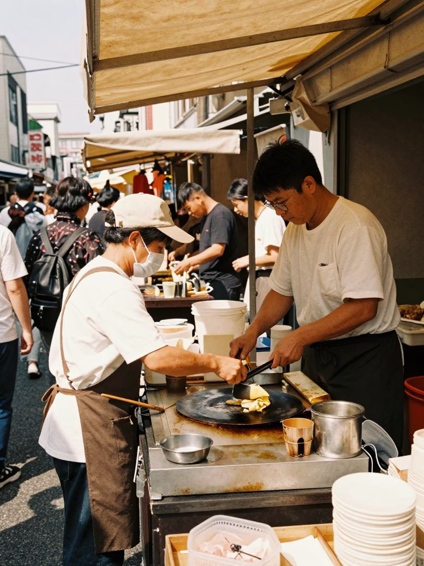 Street Stall in Fukuoka at The Flat Glare Of Noon Light in in Fukuoka, Japan