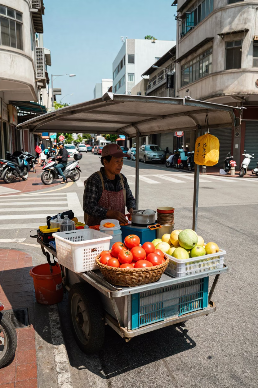 Street Stall in Kaohsiung at The Flat Glare Of Noon Light in in Kaohsiung, Taiwan
