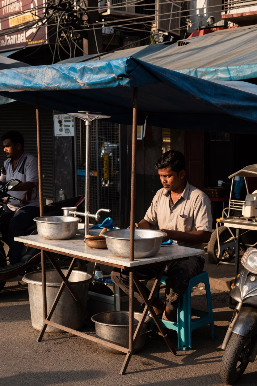 Street Stall in Kolkata at Clear Late-afternoon Light in in Kolkata, India