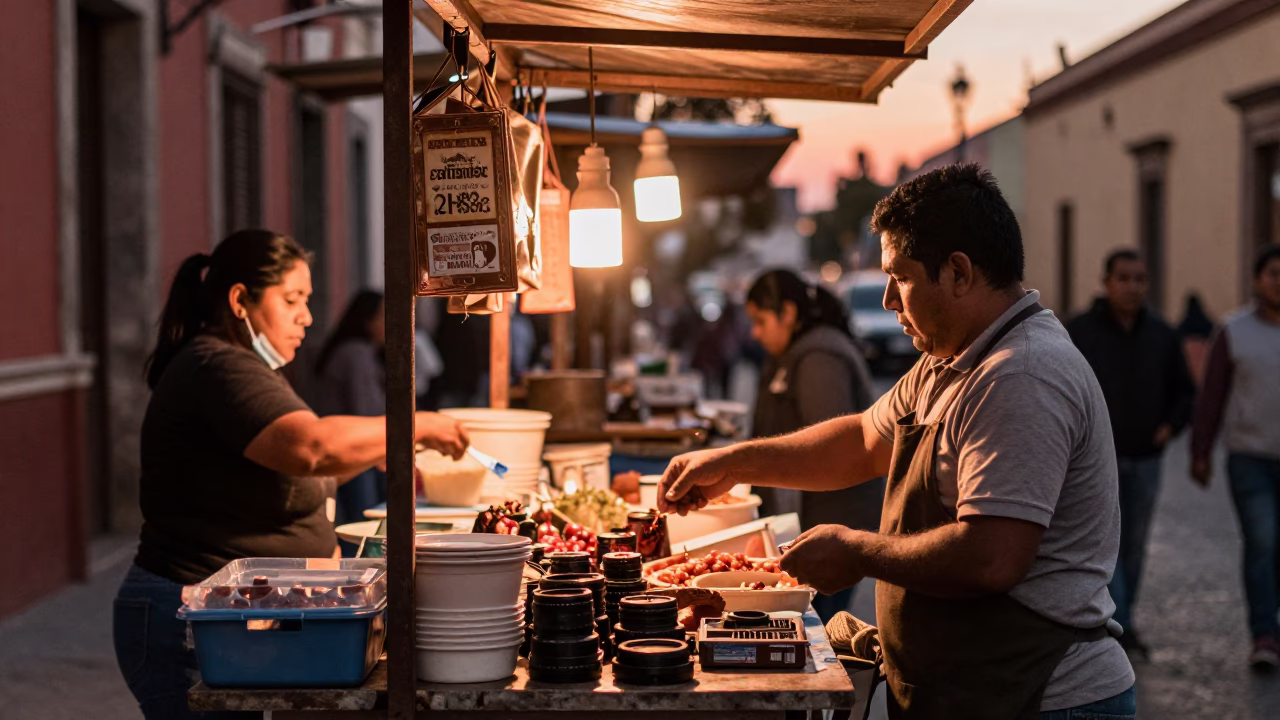 Street Stall in Mexico City at Copper-toned Light Before Dusk in in Mexico City, Mexico