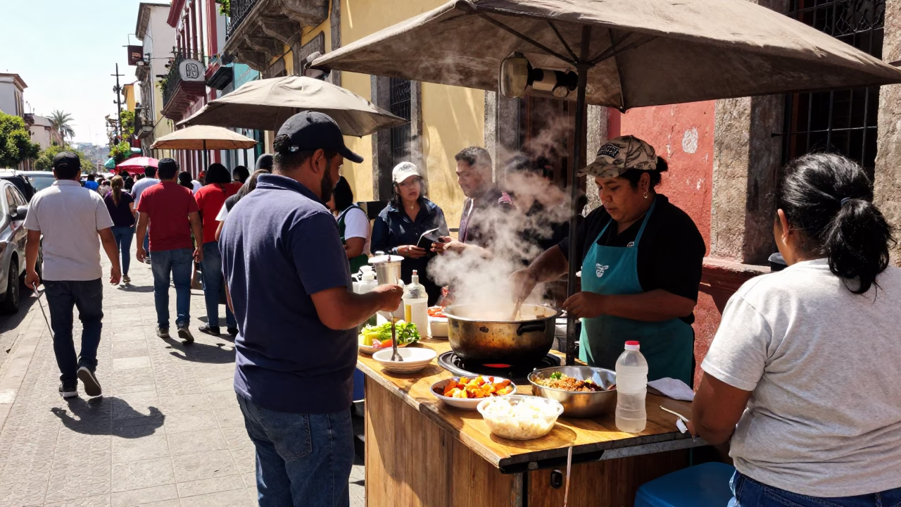 Street Stall in Mexico City at The Flat Glare Of Noon Light in in Mexico City, Mexico