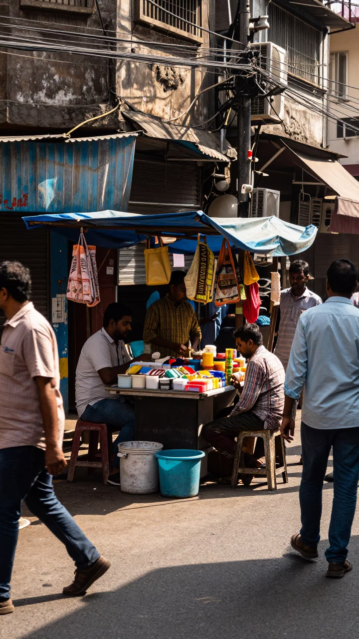Street Stall in Mumbai at The Flat Glare Of Noon Light in in Mumbai, India