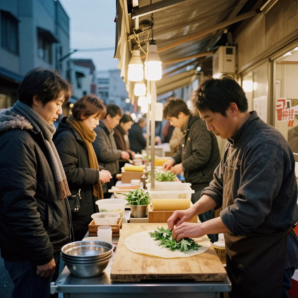 Street Stall in Osaka at Twilight in in Osaka, Japan
