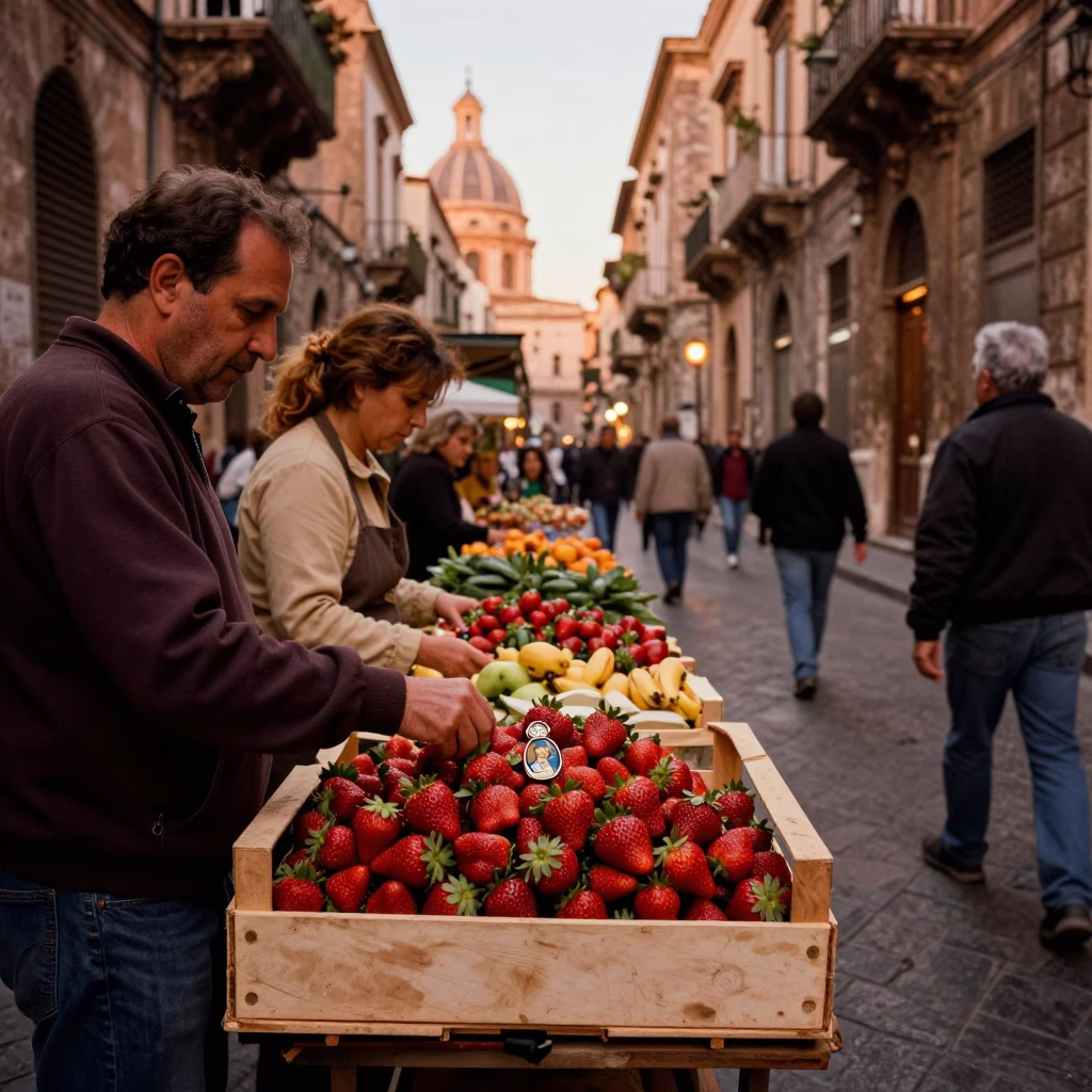 Street Stall in Palermo at Copper-toned Light Before Dusk in in Palermo, Italy