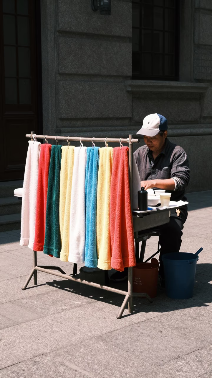 Street Stall in Shanghai at The Flat Glare Of Noon Light in in Shanghai, China
