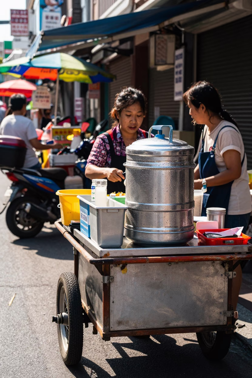 Street Stall in Tainan at Bright Midmorning Light in in Tainan, Taiwan