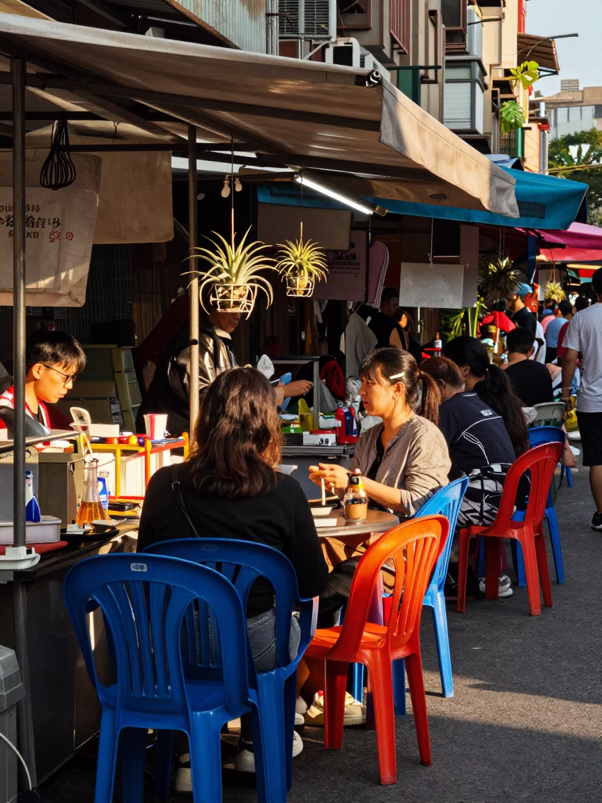Street Stall in Taipei at Clear Late-afternoon Light in in Taipei, Taiwan