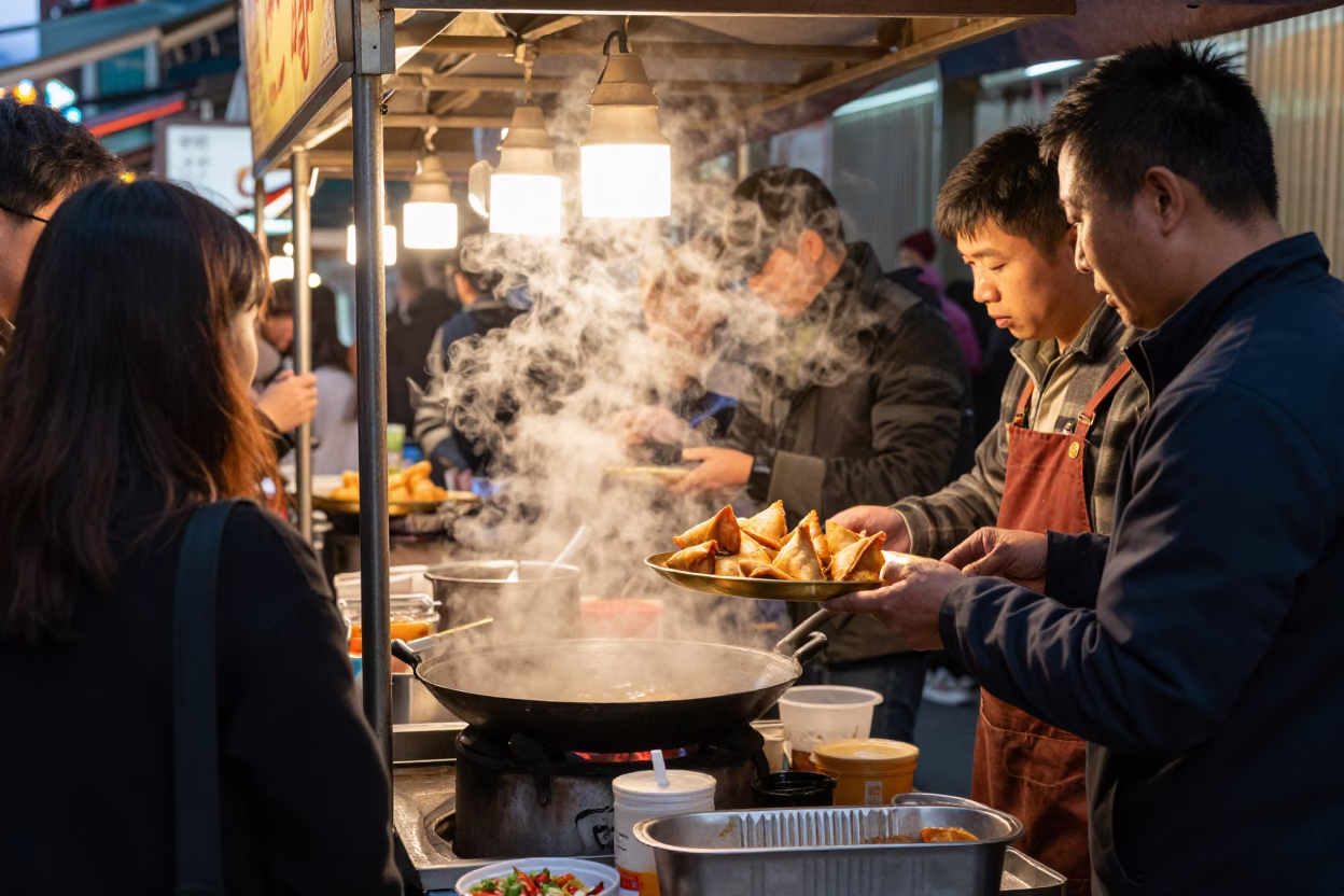 Street Stall in Taipei at Copper-toned Light Before Dusk in in Taipei, Taiwan