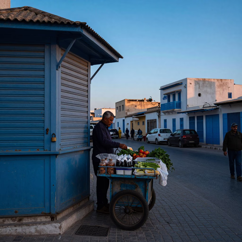 Street Stall in Tunis at First Light Of Dawn in in Tunis, Tunisia