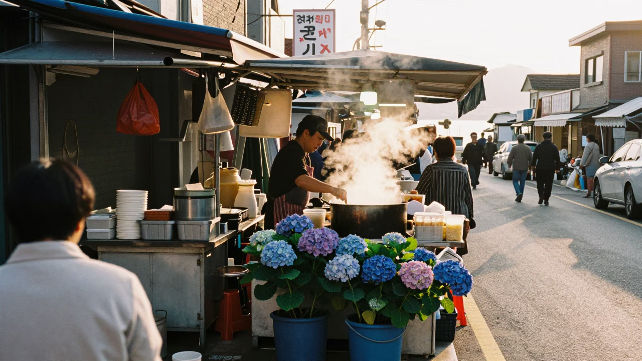 Street Stall just after sunrise in Busan in in Busan, South Korea