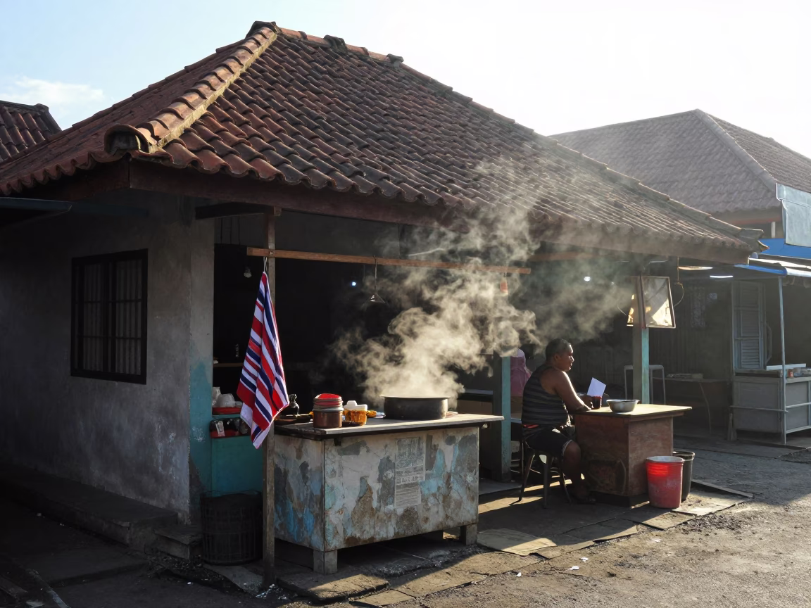 Street Stall just after sunrise in Denpasar in in Denpasar, Indonesia