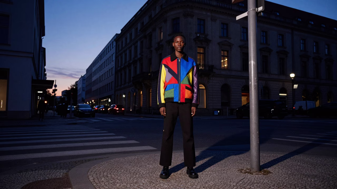 Street Style in Berlin at Nautical Dawn Light in in Berlin, Germany