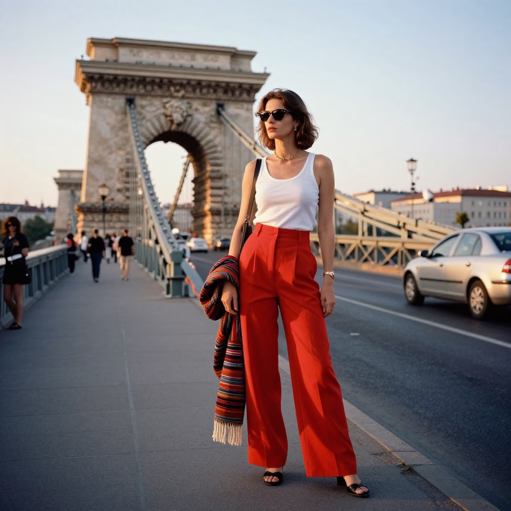 Street Style in Budapest at Golden Hour in in Budapest, Hungary