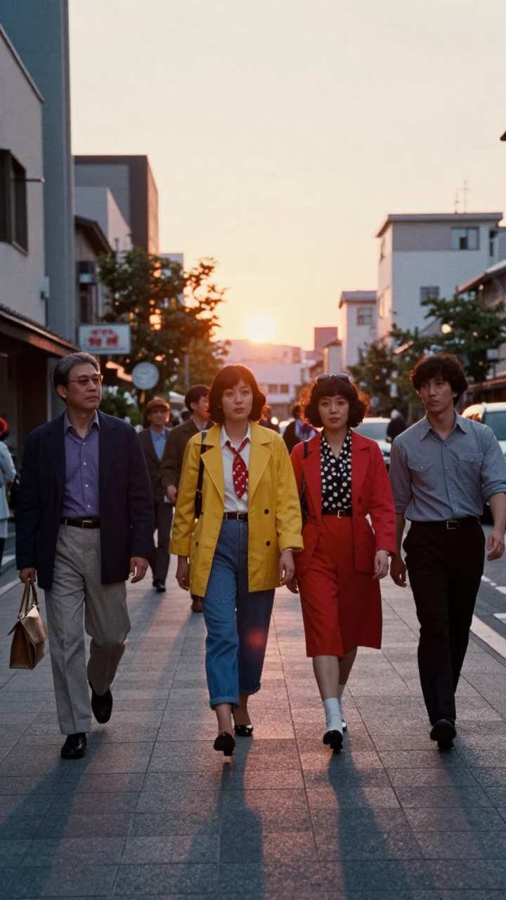 Street Style in Fukuoka at As The Sun Drops Toward The Horizon in in Fukuoka, Japan