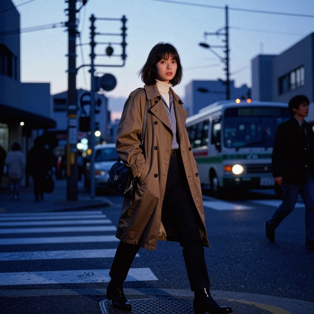 Street Style in Fukuoka at Nautical Dawn Light in in Fukuoka, Japan
