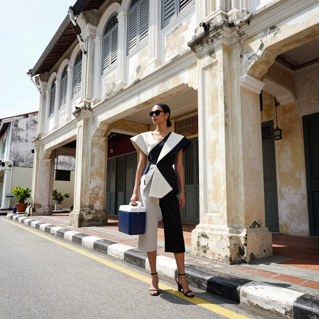 Street Style in George Town at Bright Midmorning Light in in George Town, Malaysia