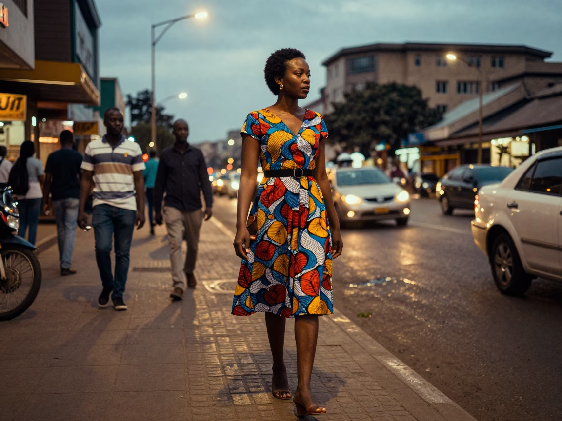 Street Style in Nairobi at As City Lights Begin To Glow in in Nairobi, Kenya