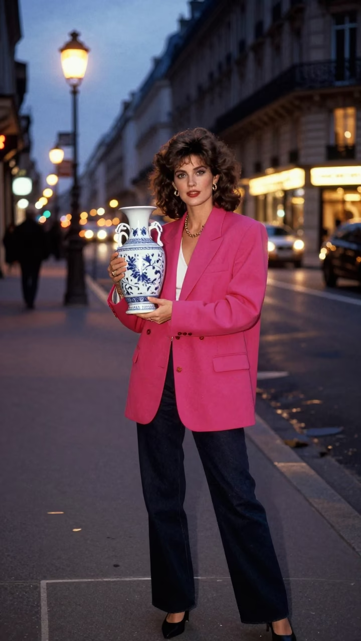 Street Style in Paris at As City Lights Begin To Glow in in Paris, France