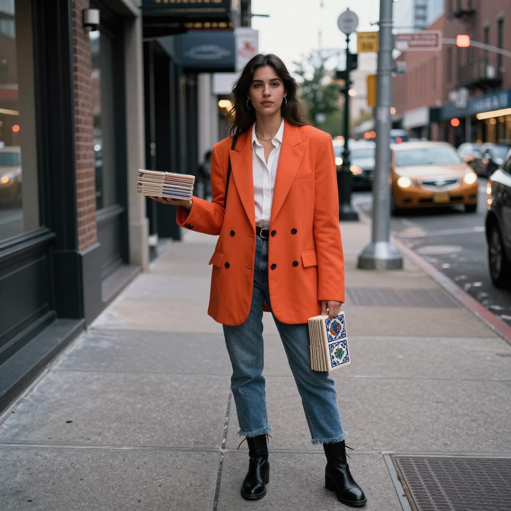 Street Style in Philadelphia at As City Lights Begin To Glow in in Philadelphia, Pennsylvania, United States